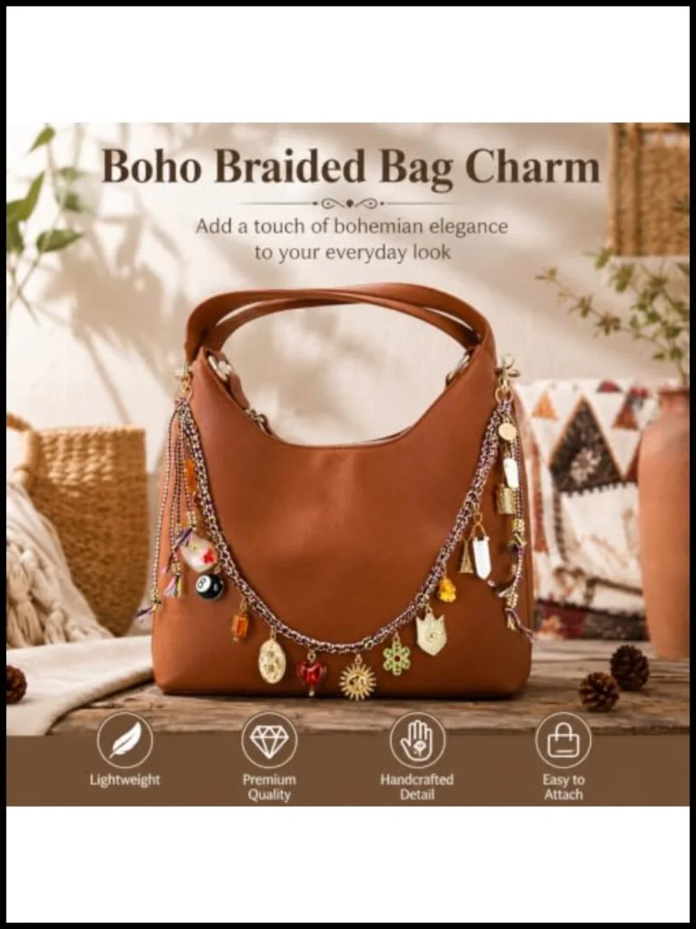 Handwoven Beaded Rope Chain Purse Charm 2-in-1 Bag Extender & Decorative